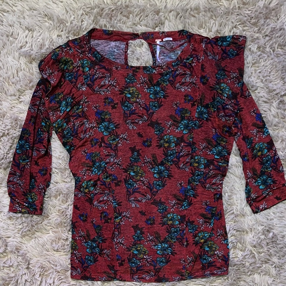 Free People Red Floral Blouse